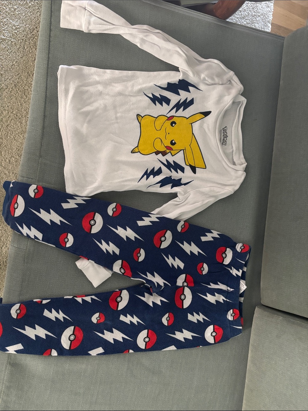 Pokemon White Pikachu Top with Navy Pokeball Lightning Pajama Set